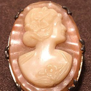 Cameo Brooch Pin Antique Victorian Carnelian 925 Sterling Silver Hand Set Prongs